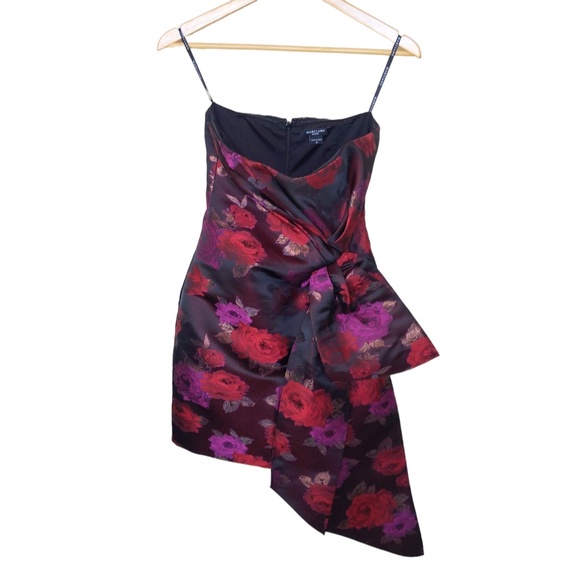 Marciano Night Rose Jacquard Strapless Big Bow Asymmetrical Mini Dress - Picture 6 of 14